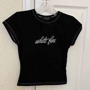 White Fox Boutique Black Tee with White Stitching